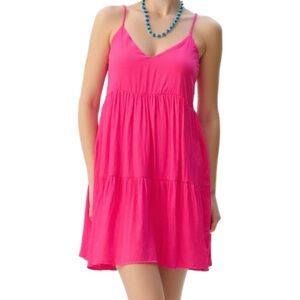 MILLIBON Vibrant Pink Tiered Mini Smock Dress Size Small